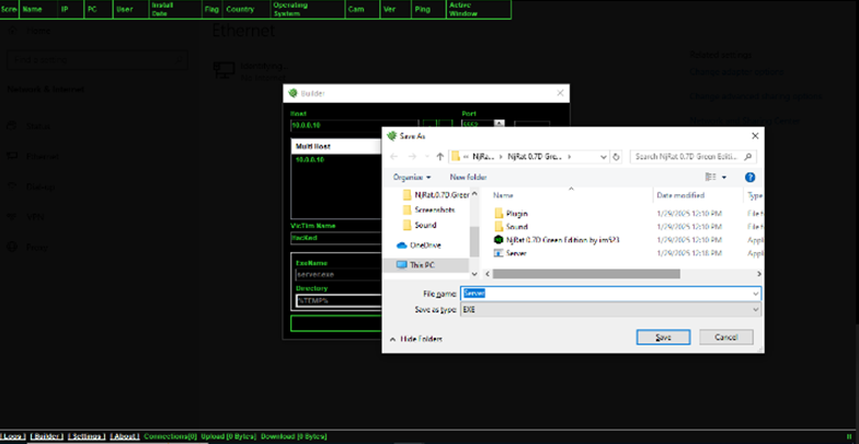 Figure 4 Saving crafted njRAT - Attacker machine