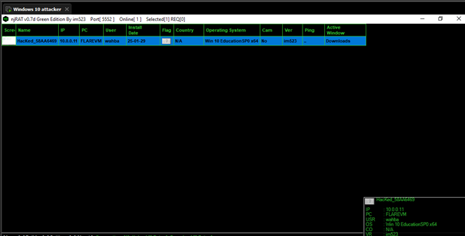 Figure 36 Compromised machine(s) are listed on the main page - Attacker machine