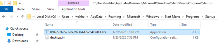 Figure 39 The executable file is copied to startup folder