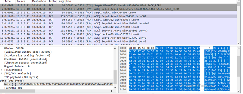 Figure 41 Victim machine send its information to attacker machine in cleartext