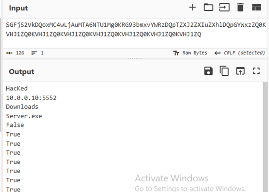 Figure 44 Base64 is decoded using cyberchef